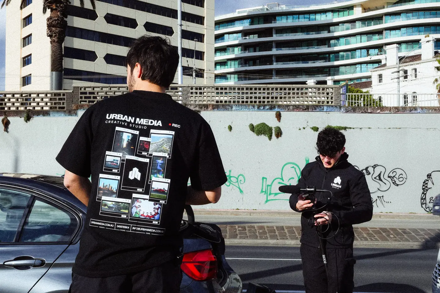 Jack Harrington and Gabriel Pozo, the founders of Urban Media, on a shoot in Melbourne