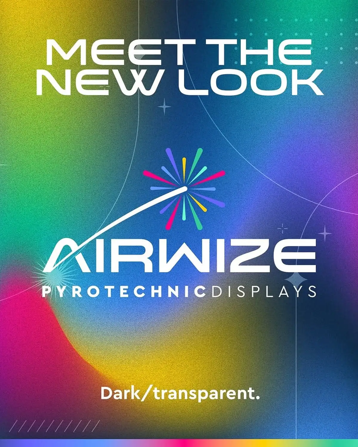 An Airwize Pyrotechnic Displays brand graphic on a colour gradient, reading Meet the new look.